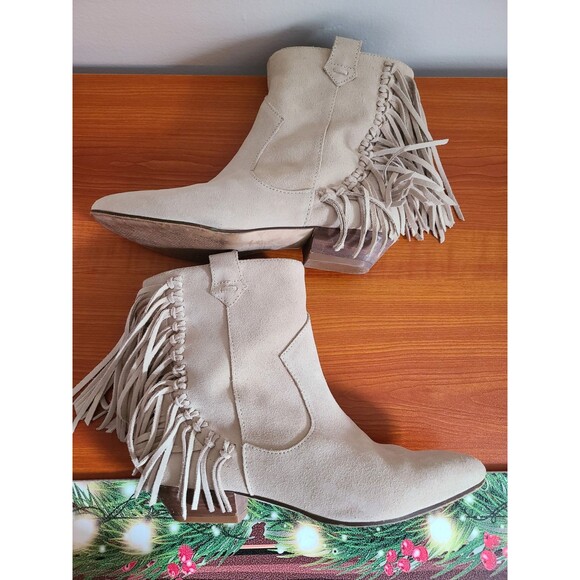 Zara Basic Collection Fringe Cream Suede Ankle Boots EU37 US7 ‘Display Shoes’ - Picture 4 of 10